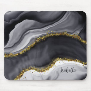 Gold Glitter Black Personalise Mouse Mat