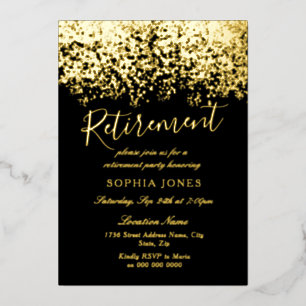 Gold Glitter Black Retirement Party Real Gold