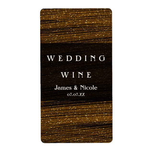 Gold Glitter & Black Sparkle Elegant Wine Labels (Front)