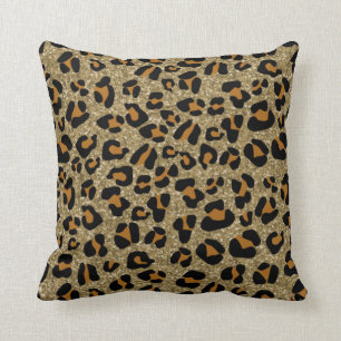 *~* Gold Glitter Black Spot Leopard Animal Pattern Cushion