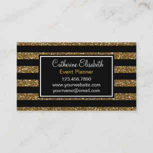 Gold Glitter & Black Stripes Business Card