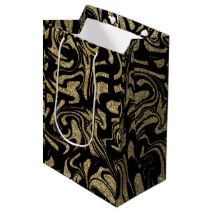 Gold Glitter & Black stylish Medium Gift Bag
