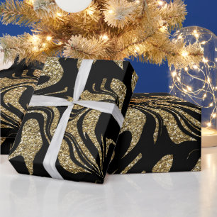 Gold Glitter & Black stylish Wrapping Paper