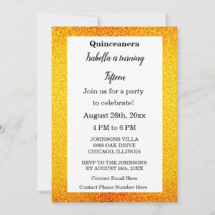  Gold Glitter Black Text Quinceanera 15th Birthday Invitation