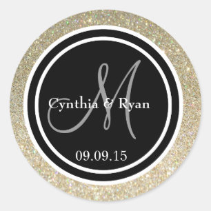 Gold Glitter & Black Wedding Monogram Seal