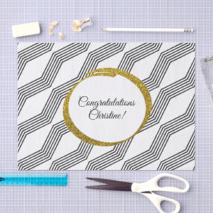 Gold Glitter Black White Chevron Stripe Custom Tissue Paper