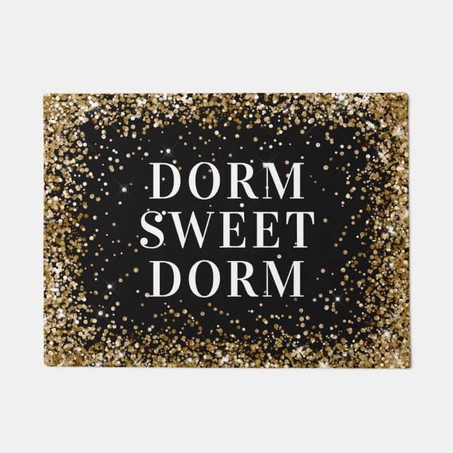 Gold Glitter Black White Dorm Sweet Dorm Doormat (Front)