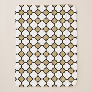 Gold Glitter Black White Geometric Quatrefoil Sherpa Blanket