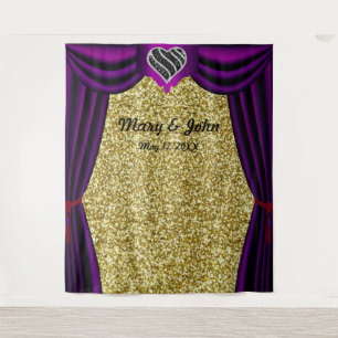 Gold Glitter Black & White Heart Purple Curtain Tapestry