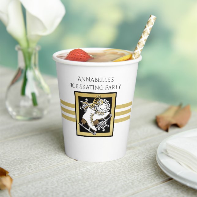 Gold Glitter Black White Ice Skate Paper Cups (Insitu)