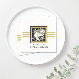 Gold Glitter Black White Ice Skate Party Paper Napkin
