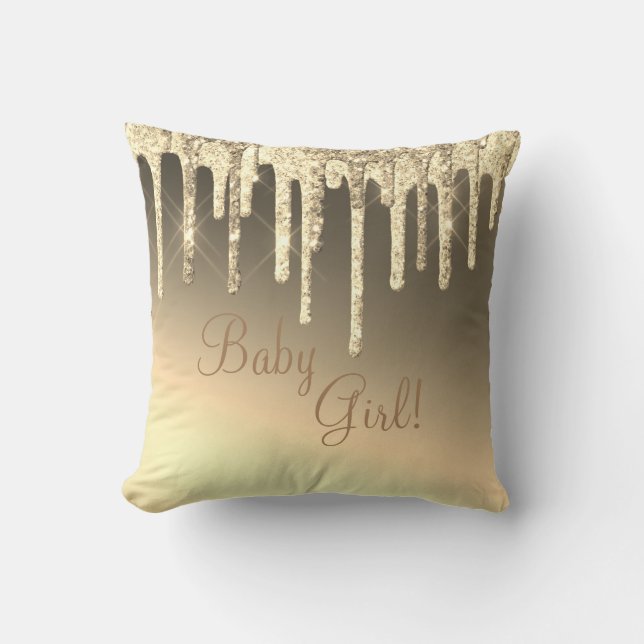 Gold Glitter Bling Girl Sparkle Glam Chic Name Cushion (Front)