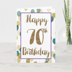 Gold Glitter Blue Balloons 70th Birthday Card