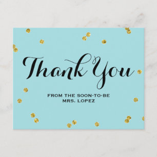 Gold Glitter Blue Bridal Shower Thank You Cards