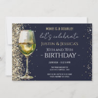 Gold Glitter Blue Double Wine Birthday Party