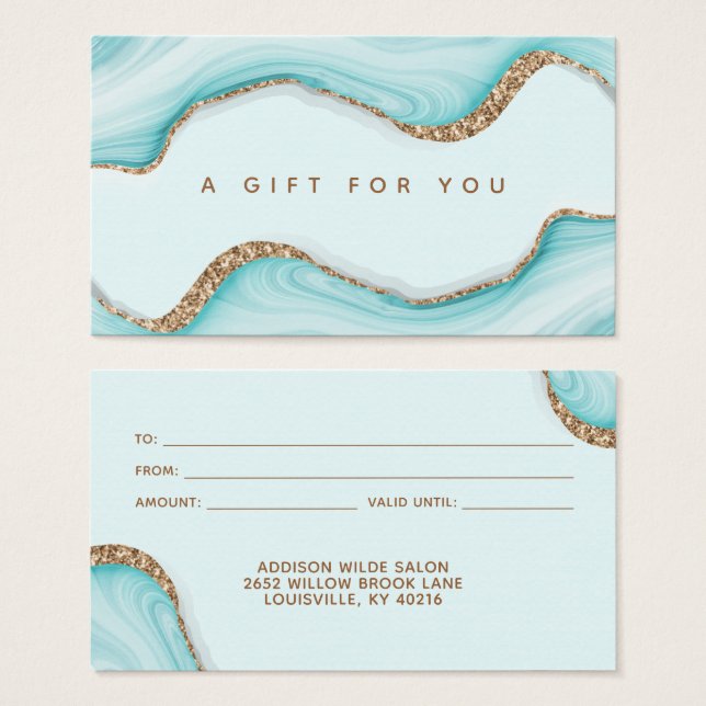Gold Glitter Blue Marble Agate Modern Gift Card (Front & Back)