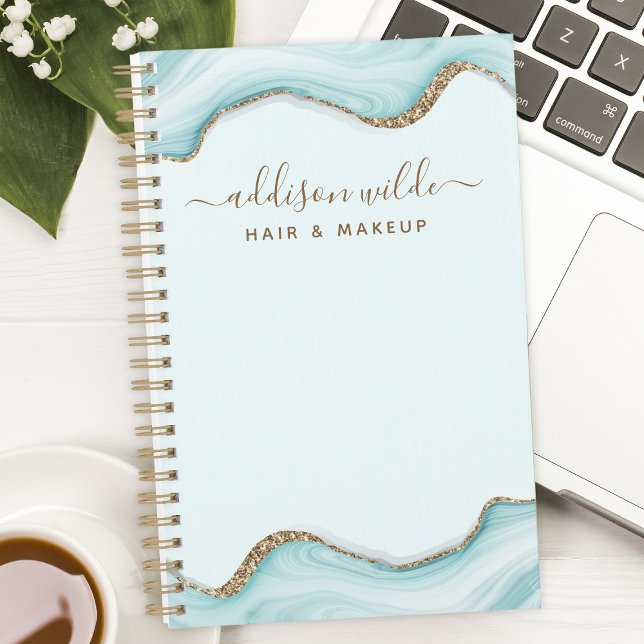 Gold Glitter Blue Marble Agate Personalised  Planner (Creator Uploaded)