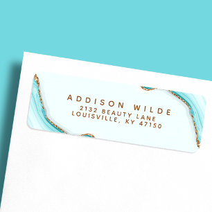 Gold Glitter Blue Marble Agate Return Address