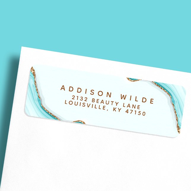 Gold Glitter Blue Marble Agate Return Address (Creator Uploaded)