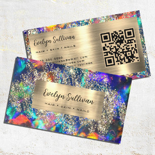 Gold glitter blue opal business card