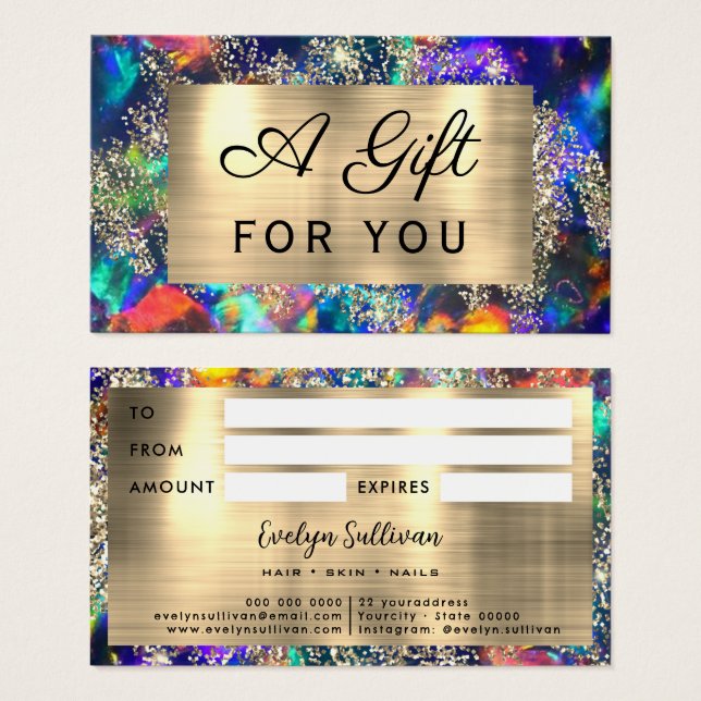 Gold glitter blue opal gift card (Front & Back)