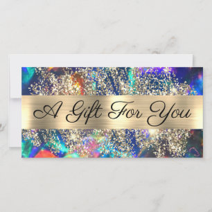 Gold glitter blue opal gift certificate