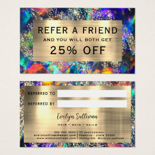 Gold glitter blue opal referral card