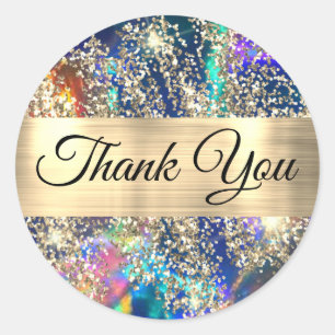 Gold glitter blue opal thank you sticker