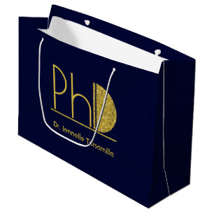 Gold Glitter Blue PhD Graduation Large Gift Bag