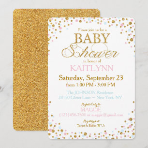Gold Glitter Blue Pink Twins Sprinkle Baby Shower Invitation