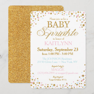 Gold Glitter Blue Pink Twins Sprinkle Baby Shower Invitation