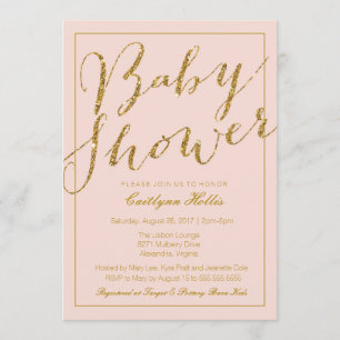 Gold Glitter Blush Pink Baby Shower Invitation