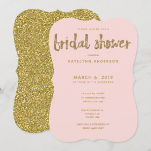 Gold Glitter Blush Pink Bridal Shower Invitation