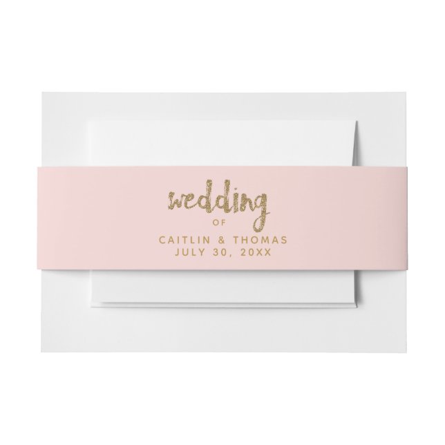 Gold Glitter Blush Pink Custom Wedding Invitation Belly Band (Front Example)