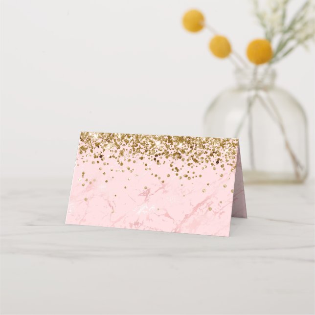 Gold Glitter Blush Pink Marble Blank Place Card (Front)