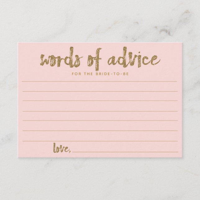 Gold Glitter Blush Pink Words of Advice for Brides (Front)