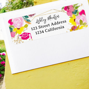 Gold glitter boho floral watercolor graduation
