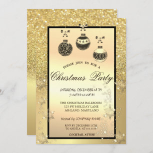 Gold Glitter Bokeh,Christmas Balls Company Party Invitation