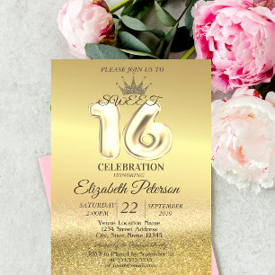 Gold Glitter Bokeh Ombre,Tiara,Sweet 16 Party Invitation