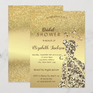Gold  Glitter Bokeh, Sequins Dress Bridal Shower Invitation