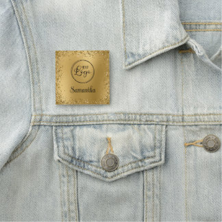 Gold Glitter Border Blur Logo Name Tag