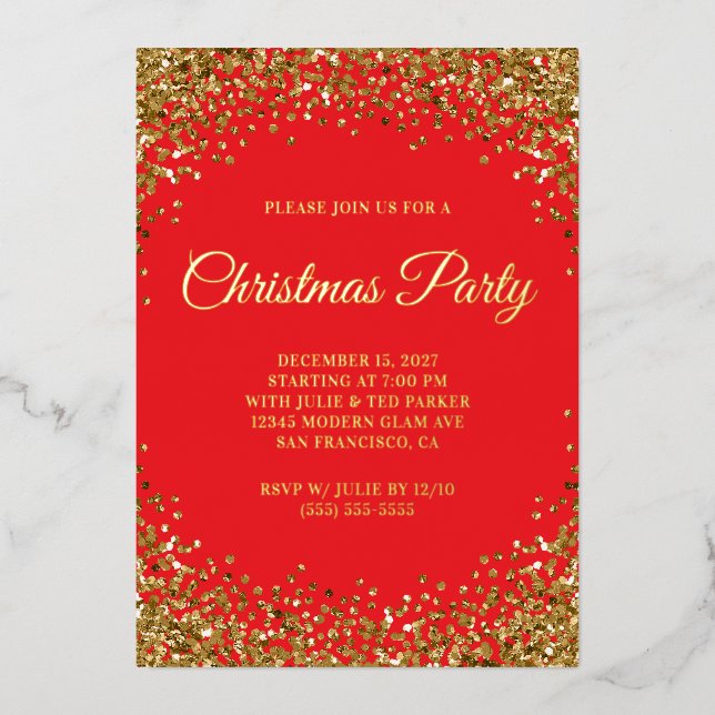 Gold Glitter Border Red Christmas Party (Front)