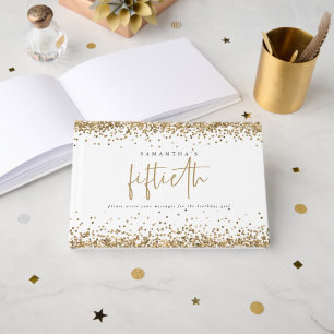 Gold Glitter Borders 50th Birthday Party Guest Book