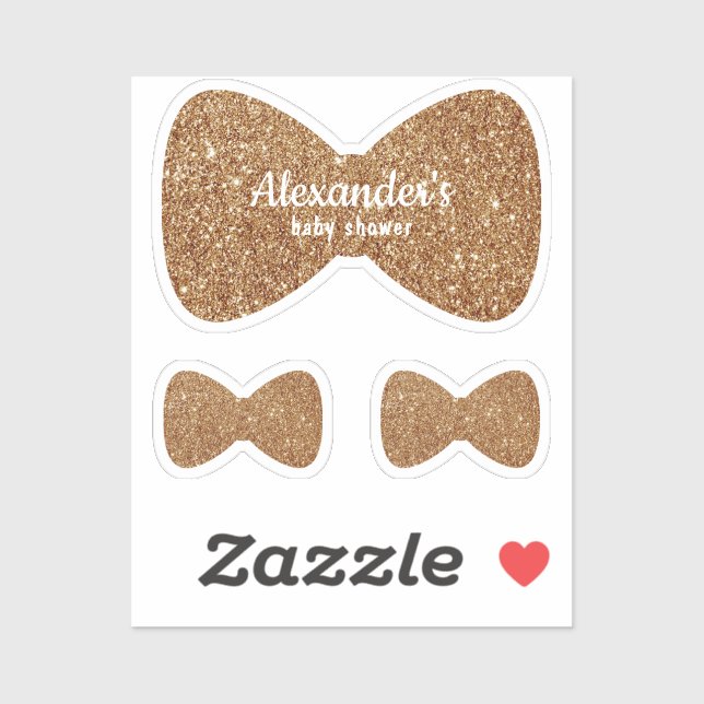 Gold Glitter Boy Bow Tie Baby Shower Custom Name (Sheet)