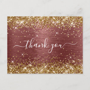 Gold Glitter Brick Red Foil Birthday Thank You Postcard