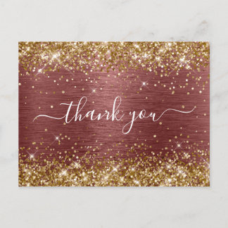 Gold Glitter Brick Red Foil Birthday Thank You Postcard