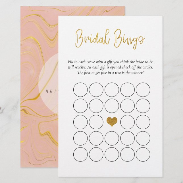 Gold Glitter Bridal Bingo Bridal Shower game (Front/Back)
