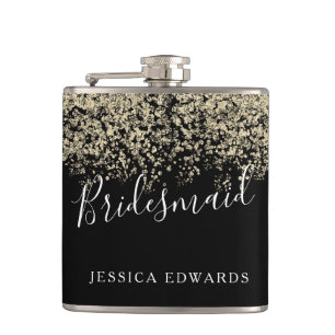Gold Glitter Bridal Party Bridesmaid Wedding Gift Hip Flask
