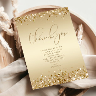 Gold Glitter Bridal Shower Thank You Card