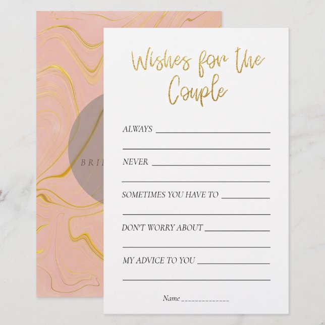 Gold Glitter Bridal Shower Wishes for the Couple (Front/Back)